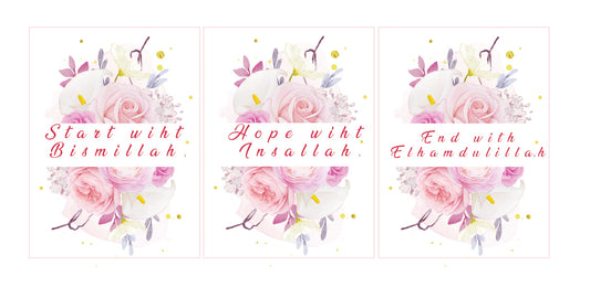 Muslimisches Geschenk mit floraler Verzierung-Keramiktasse mit Bismillah-Spruch – Islamisches Design & Blumenmotiv– Floral und Elegant
