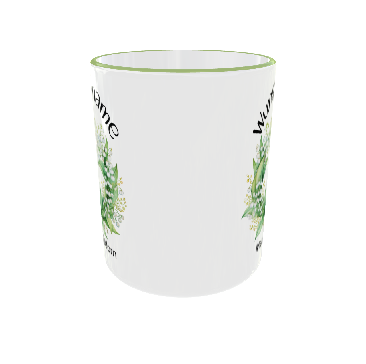 8. Mai Geburtsblumen Tasse Weißdorn - Rückansicht mit Personalisierung