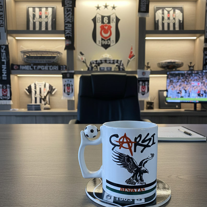 Beşiktaş Çarşı Fan-Tasse mit BJK-Logo und Fußball-Griff