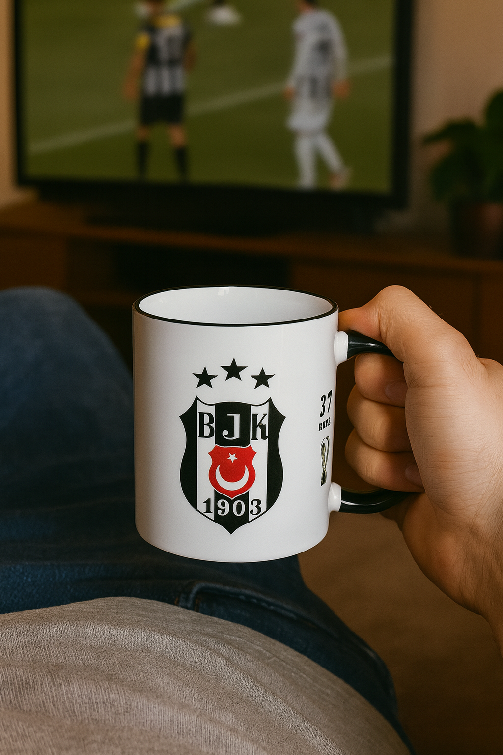Beşiktaş Tasse-37 Kupa Design-Fanartikel mit Vereinslogo &Pokalstatistik-Geschenk für Beşiktaş-Fans-Schwarz-Weiß Design-1903-Fußball Erfolge