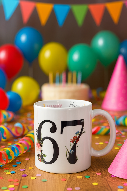 Geburtstagstasse mit Innendruck – Happy Birthday Design mit Kuchen & Ballons