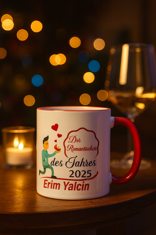Romantischste des Jahres – Personalisierte Tasse mit Comic & Wunschname – Lustiges Valentinstag Geschenk