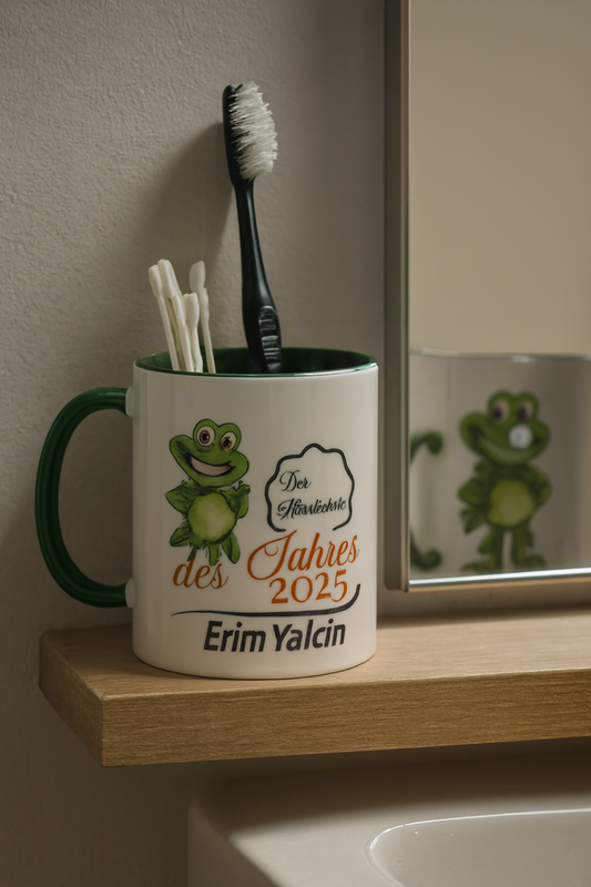 Personalisierte Tasse „Der Hässlichste des Jahres 2025“ – Lustige Geschenkidee mit Namen & Frosch – Gag Award Tasse