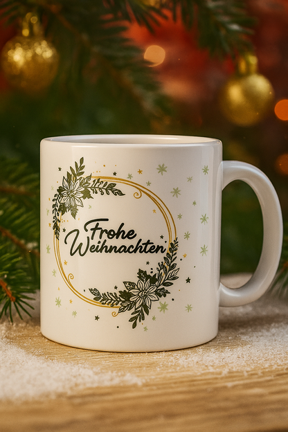 "Weihnachtstasse Kranz", "Tasse Frohe Weihnachten", "Weihnachtstasse elegant", Weihnachtstasse "Frohe Weihnachten"