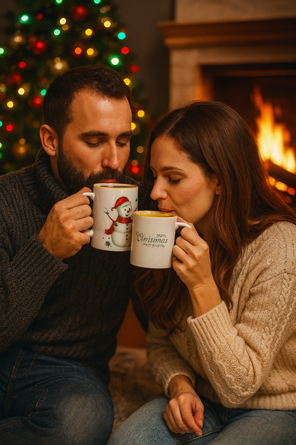 "Schneemann Tasse Goldgelb"- "Weihnachtstasse Gold"*Frohe Weihnachten