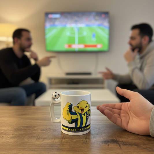 FB Fan-Tasse mit Kanarya Maskottchen & Fußball-Henkel. Das perfekte Geschenk für jeden Fenerbahçe Anhänger!