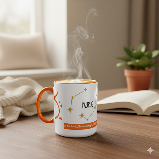 orderseite: Das klassische Stier-Symbol in kräftigem Orange mit dem Schriftzug „STIER“.