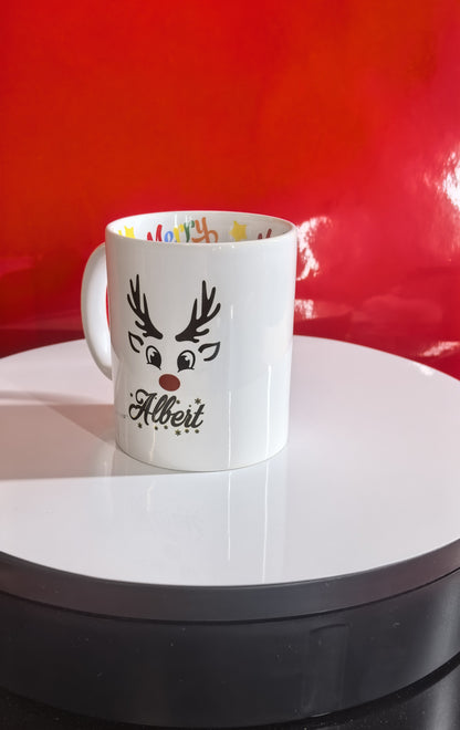 Personalisierte Rentier Tasse mit Namen Sofia und Rudolph-Gesicht.