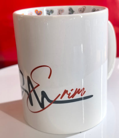 Personalisierte Tasse Herz mit großem roten Herz und Namen Erim & Suzan.