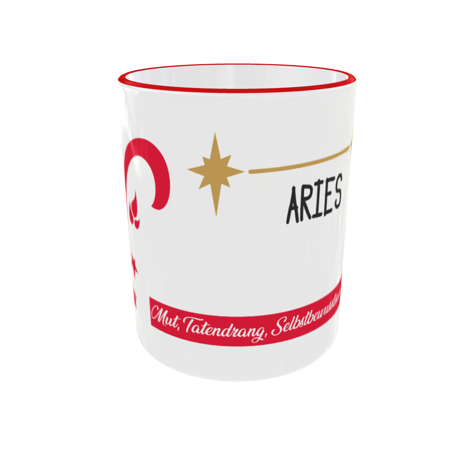 Design-Akzent: Der rote Henkel und der farbige Rand setzen einen modernen, energetischen Akzent.