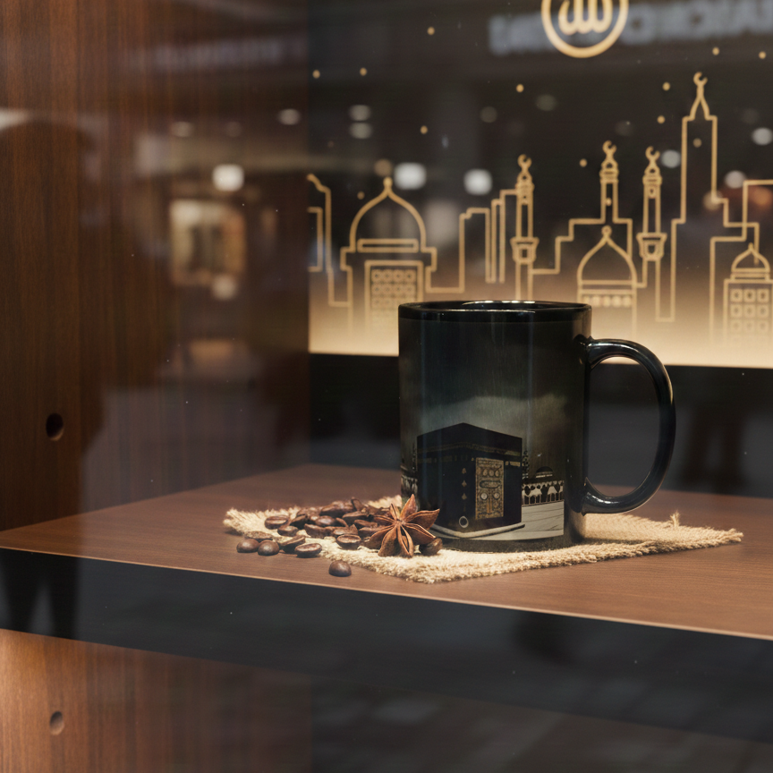 Hochwertige schwarze Tasse mit Kaaba