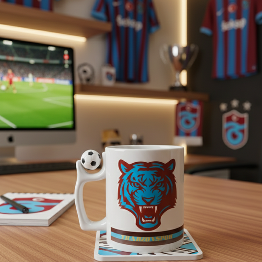 Trabzonspor Fan-Tasse mit Vereinslogo, Tiger-Design und Fußball-Griff