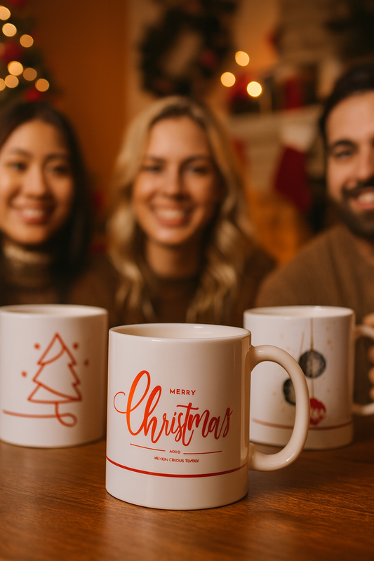 Weihnachtstasse "Merry Christmas" – Tannenbaum/Kugeln Design - Weihnachtstasse "Merry Christmas