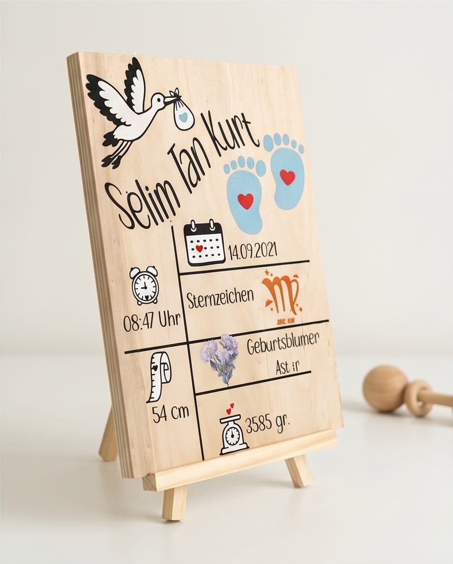Personalisiertes Holzschild zur Geburt – mit Name & Geburtsdaten