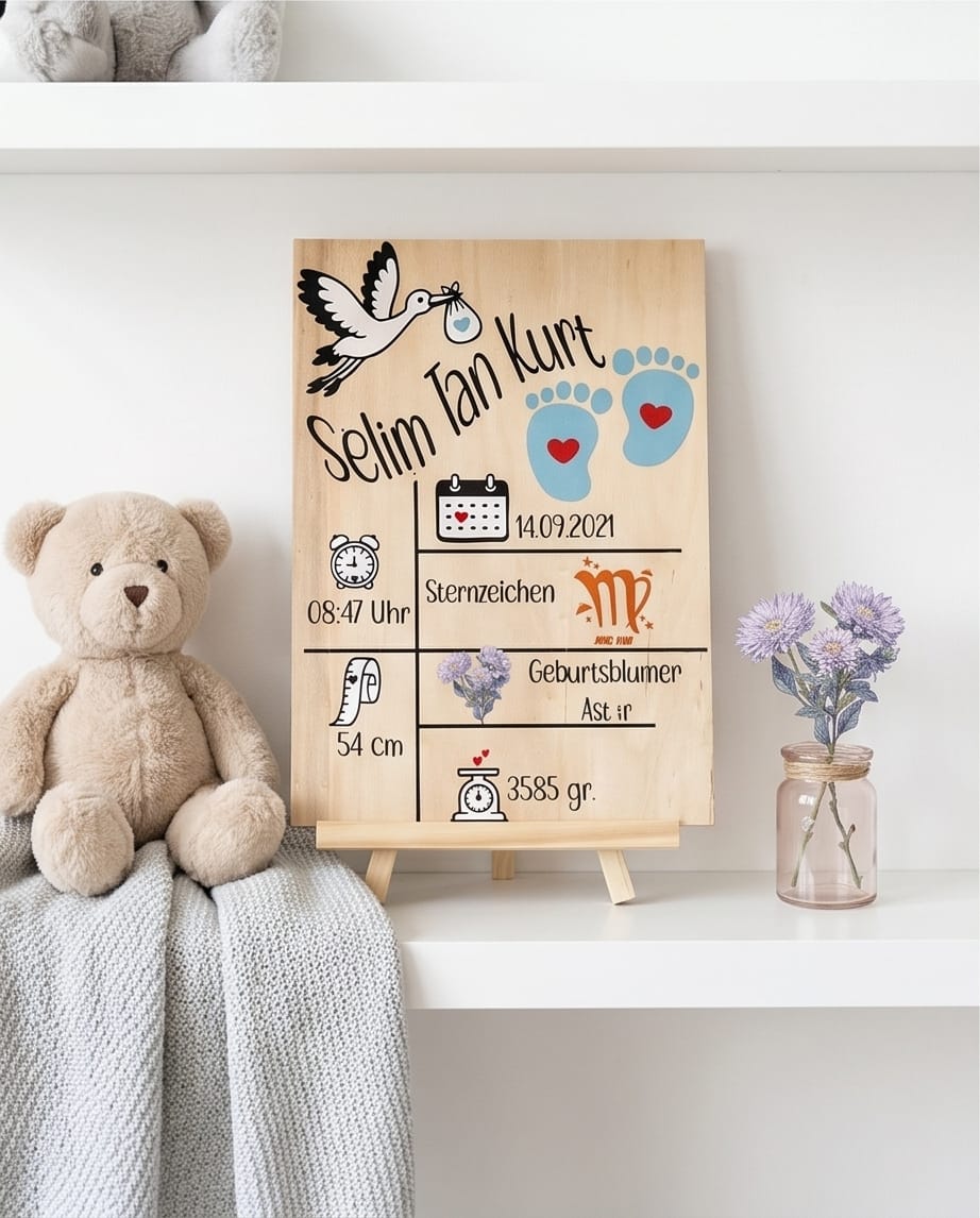 Personalisiertes Holzschild zur Geburt – mit Name & Geburtsdaten