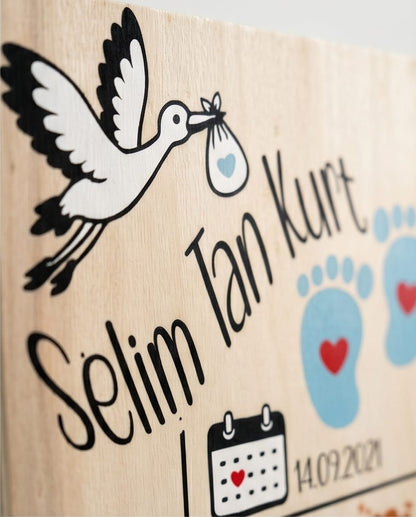 Personalisiertes Holzschild zur Geburt – mit Name & Geburtsdaten