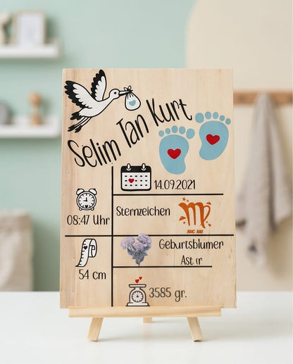 Personalisiertes Holzschild zur Geburt – mit Name & Geburtsdaten