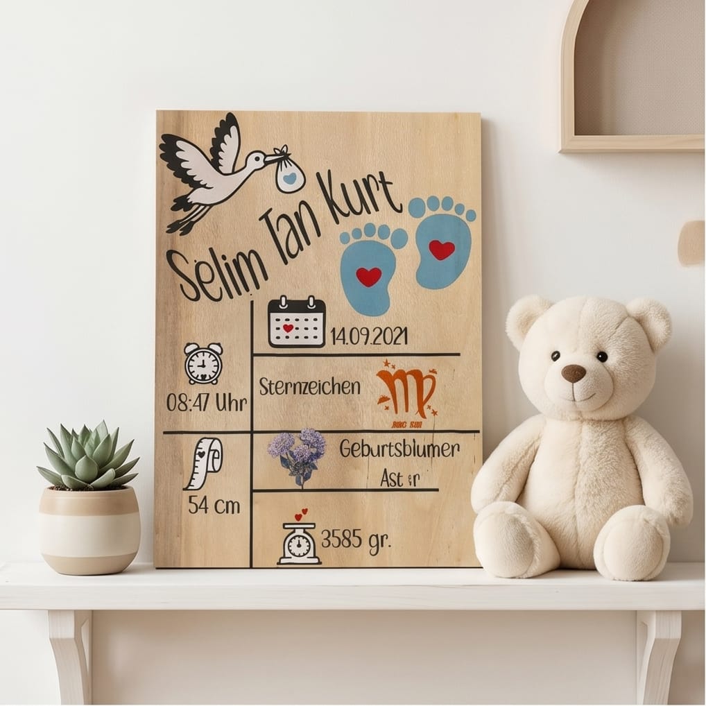Personalisiertes Holzschild zur Geburt – mit Name & Geburtsdaten