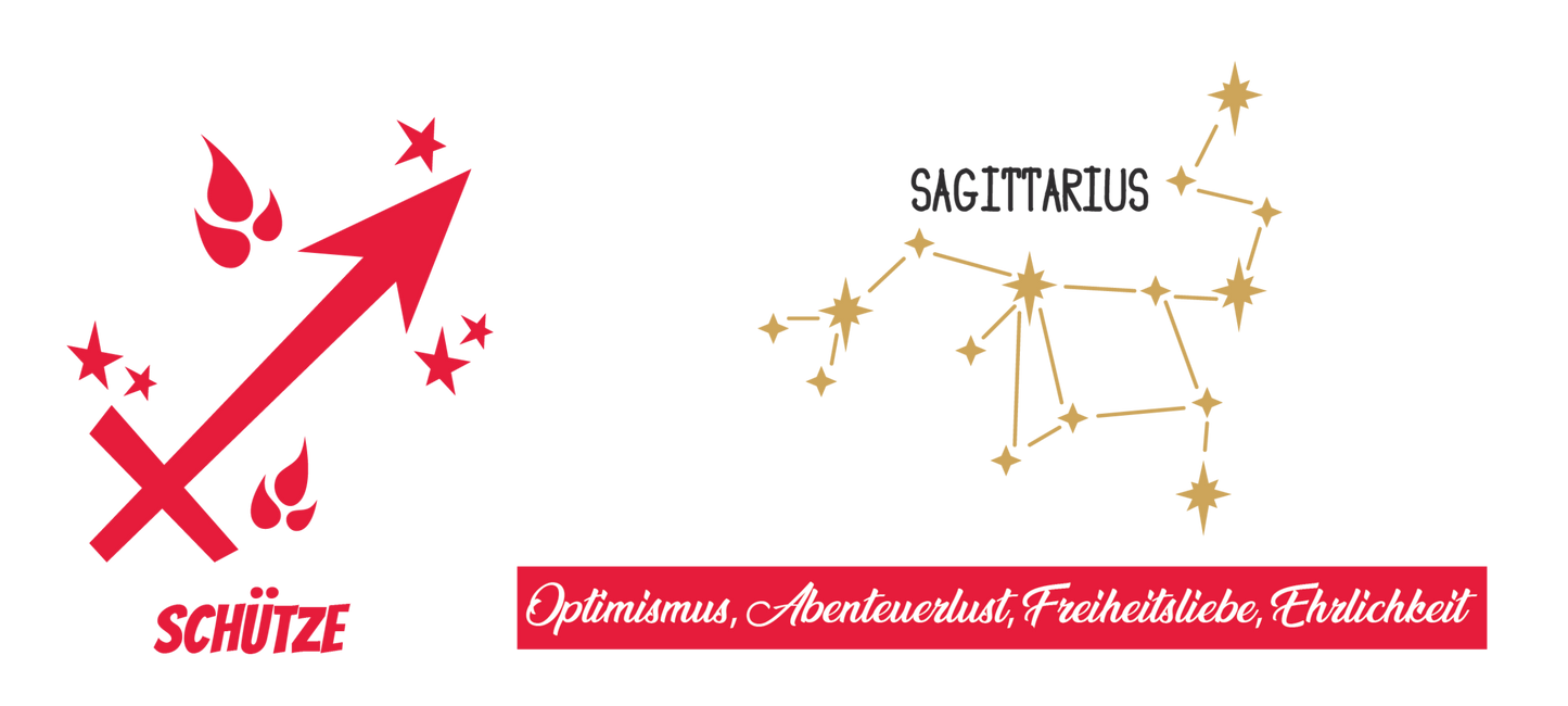 Premium Sternzeichen-Tasse Schütze (Sagittarius) – Keramikbecher mit Gold-Konstellation & roten Akzenten