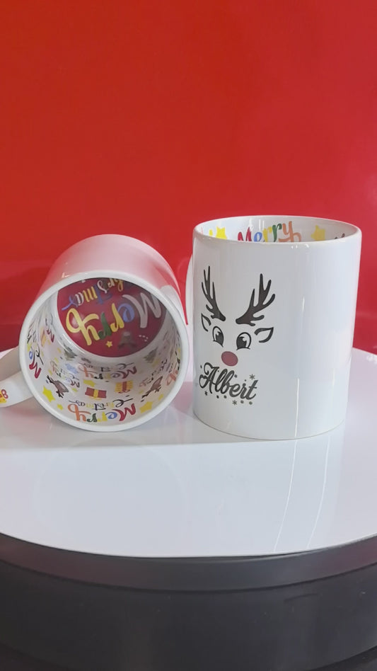 Personalisierte Weihnachtstasse mit Rentier – Geschenkidee mit Namen – Innenmotiv Merry Christmas – Winter Mug