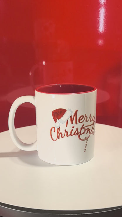Weihnachtsbecher mit Santa-Hut & Zuckerstange-Weihnachtstasse Dezember-Kalender – Advents-Motiv und "Merry Christmas" Spruch