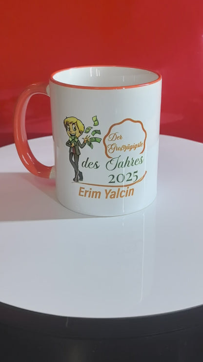 Großzügigste des Jahres – Personalisierte Tasse mit Comic -  Wunschname – Dankeschön Geschenk für Kollegen & Mitarbeiter