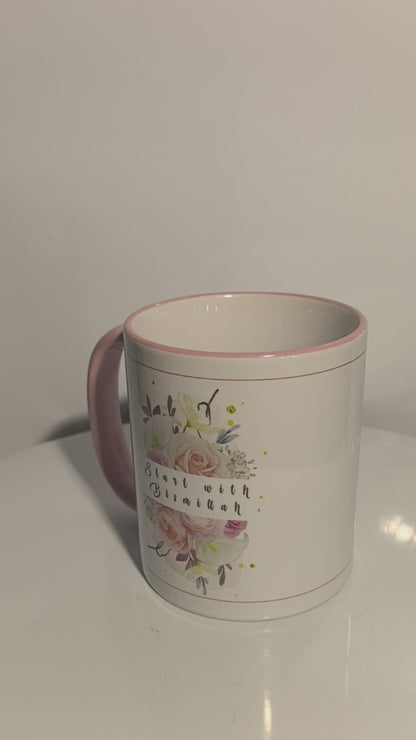 " Start with Bismillah - End with Elhamdulillah" - Inspirierende Tasse für alle – Pastellblumen & Glaubensspruch"- "Keramiktasse mit Spruch – Girl of Faith – Geschenk für starke Frauen"
