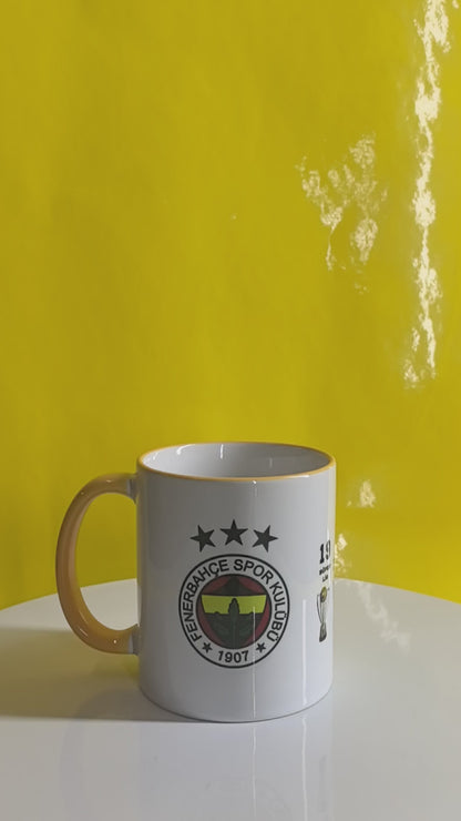 Fenerbahçe Tasse-35 Titel Design-Fanartikel mit Vereinslogo &Pokalstatistik- Gelber Henkel-Fußball Erfolge-Türkischer Fußballverein-Geschenk